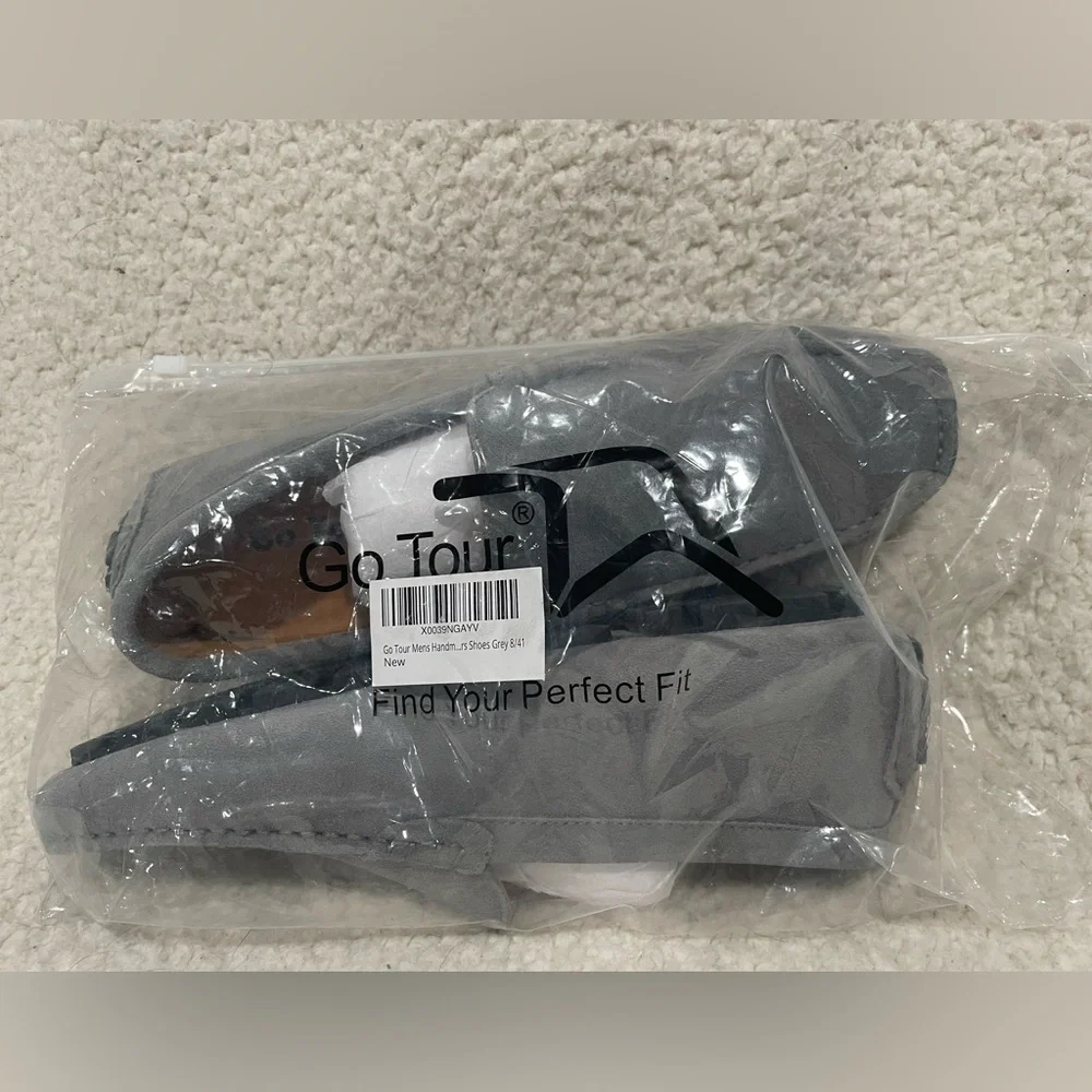 Go Tour Mens‎ Handmade Suede Leather Casual Loafers Shoes. Size 8- color gray